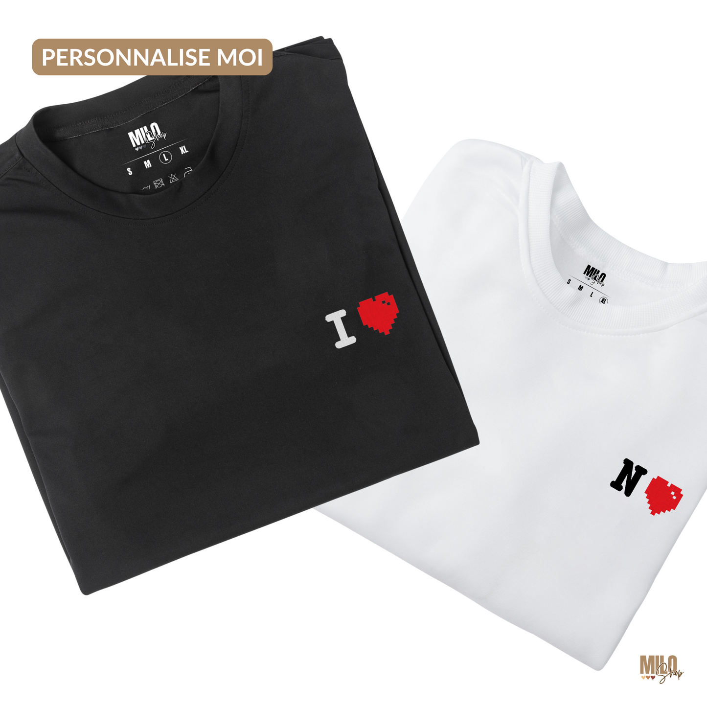 LE DUO - T shirts Personnalisés - Broderie Initiale & Cœur